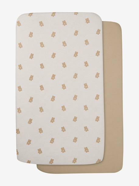 Pack of 2 Covers for Cots & Co-Sleeping Cribs, in Organic Cotton* Dark Blue/Print+ecru+printed white+White - vertbaudet enfant 