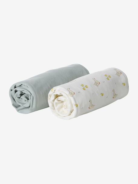 Lot de 2 housses pour berceau et cododo en coton bio* blanc+blanc imprimé+écru+marine/écru - vertbaudet enfant 