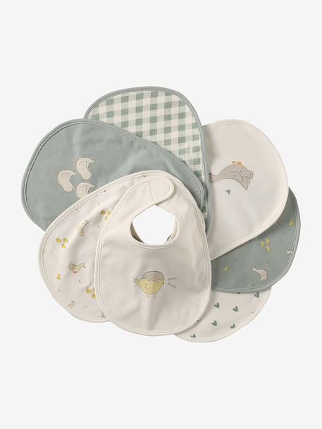 Vertbaudet Pack of 7 Newborn Bibs aqua green+cappuccino+chequered green+Light Green/Print+White - vertbaudet enfant 