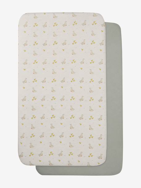 Pack of 2 Covers for Cots & Co-Sleeping Cribs, in Organic Cotton* Dark Blue/Print+ecru+printed white+White - vertbaudet enfant 