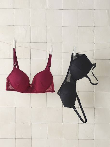 Pack of 2 embroidered lace underwired nursing bras bordeaux red - vertbaudet enfant 