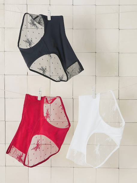Pack of 3 Maternity Briefs in Embroidered Lace bordeaux red - vertbaudet enfant 