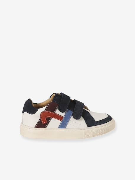 Baskets enfant garçon cuir à scratchs écru+lot blanc+lot bleu - vertbaudet enfant 