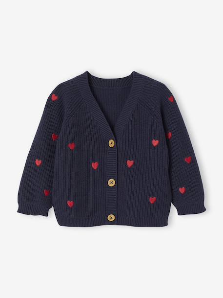 Gilet bébé brodé en côtes anglaises écru+marine+vert d'eau - vertbaudet enfant 
