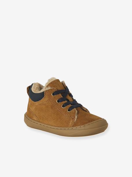 Soft Leather Lace-Up Boots, Designed for First Steps blue+camel+khaki+navy blue+set blue - vertbaudet enfant 