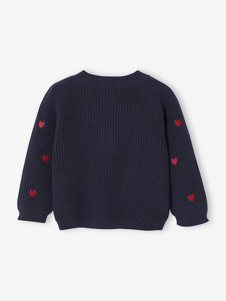 Gilet bébé brodé en côtes anglaises écru+marine+vert d'eau - vertbaudet enfant 