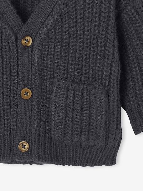 V-neck cardigan for babies in chunky knit grey blue+slate grey - vertbaudet enfant 