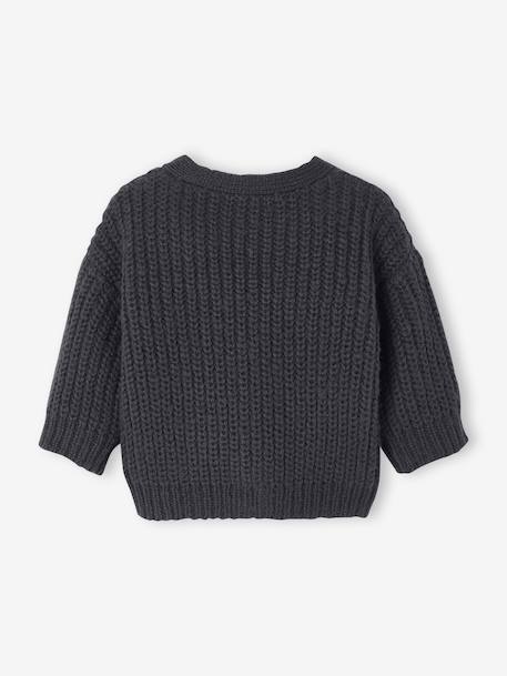 V-neck cardigan for babies in chunky knit grey blue+slate grey - vertbaudet enfant 