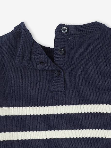 Striped knitted baby jumper caramel+navy blue+sage green - vertbaudet enfant 