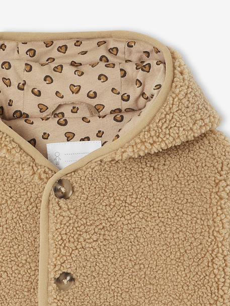 Sherpa hooded coat for babies with 'leopard' print lining beige+old rose - vertbaudet enfant 