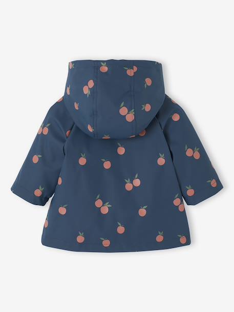 Floral Hooded Raincoat, Lined, for Baby Girls night blue+printed pink - vertbaudet enfant 