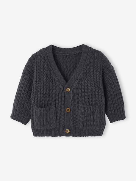 Gilet bébé col V en maille grosse jauge bleu grisé+gris ardoise - vertbaudet enfant 