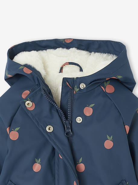 Floral Hooded Raincoat, Lined, for Baby Girls night blue+printed pink - vertbaudet enfant 