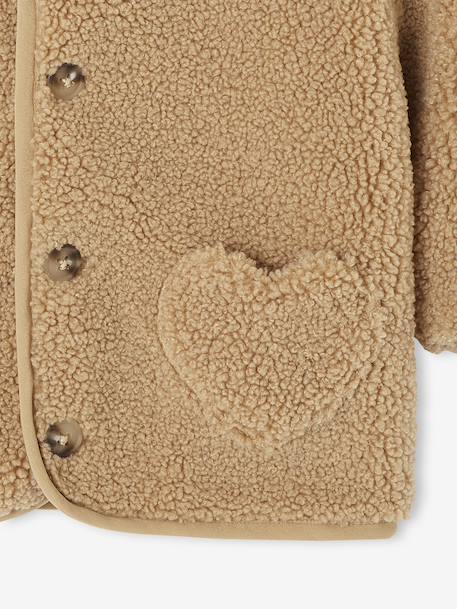 Sherpa hooded coat for babies with 'leopard' print lining beige+old rose - vertbaudet enfant 