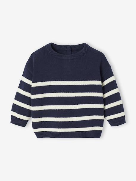 Striped knitted baby jumper caramel+navy blue+sage green - vertbaudet enfant 