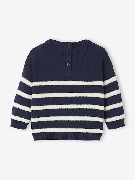 Striped knitted baby jumper caramel+navy blue+sage green - vertbaudet enfant 