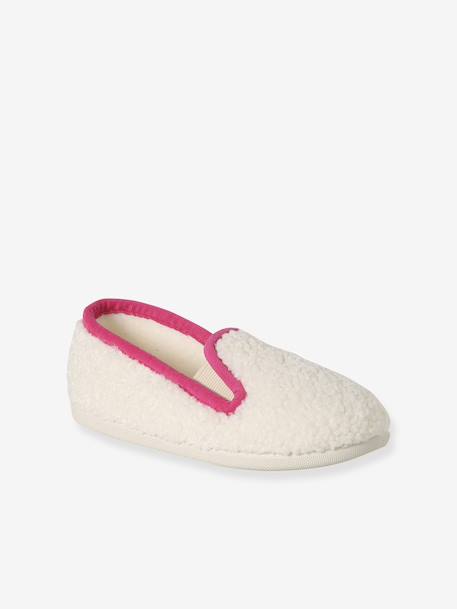 Elasticated Slippers for Children, Made in France ecru+printed pink - vertbaudet enfant 