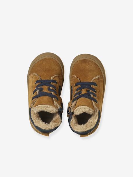 Soft Leather Lace-Up Boots, Designed for First Steps blue+camel+khaki+navy blue+set blue - vertbaudet enfant 