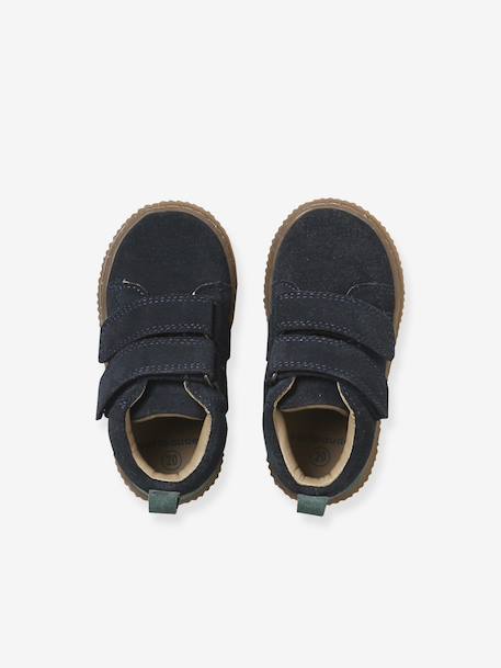 Leather Pram Boots with Touch Fasteners, for Baby Boys navy blue+taupe - vertbaudet enfant 
