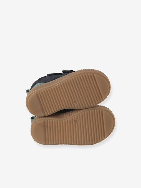 Leather Pram Boots with Touch Fasteners, for Baby Boys navy blue+taupe - vertbaudet enfant 
