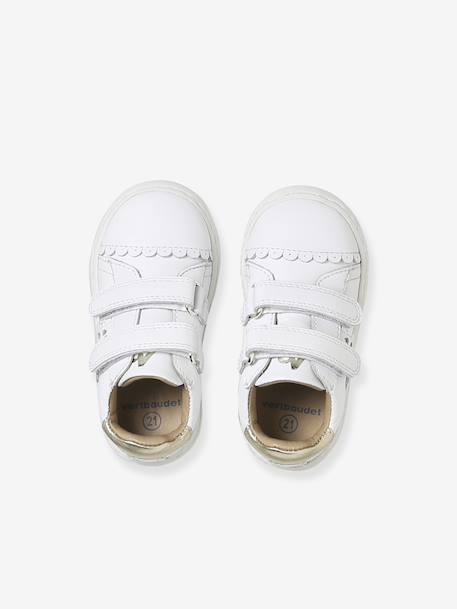 Trainers with leather velcro straps for babies gold+white - vertbaudet enfant 