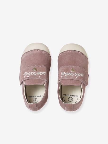 Soft Pram Shoes with Hook-&-Loop Strap for Babies gold+old rose - vertbaudet enfant 