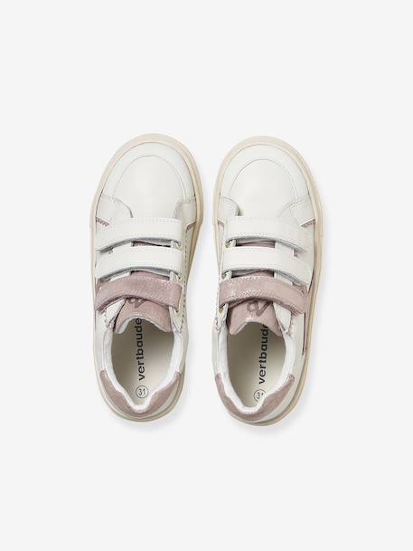 Trainers with Leather Hook-&-Loop Straps for Children ecru+printed white+set white - vertbaudet enfant 