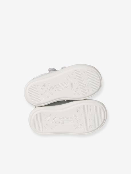 Trainers with leather velcro straps for babies gold+white - vertbaudet enfant 