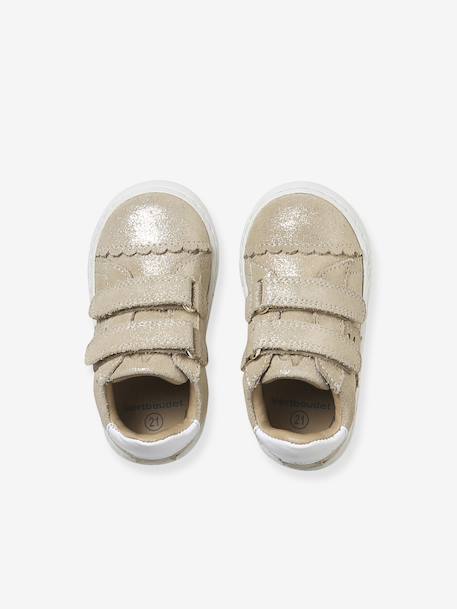 Trainers with leather velcro straps for babies gold+white - vertbaudet enfant 