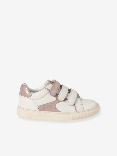 Trainers with Leather Hook-&-Loop Straps for Children ecru+printed white+set white - vertbaudet enfant 