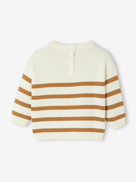 Striped knitted baby jumper caramel+navy blue+sage green - vertbaudet enfant 