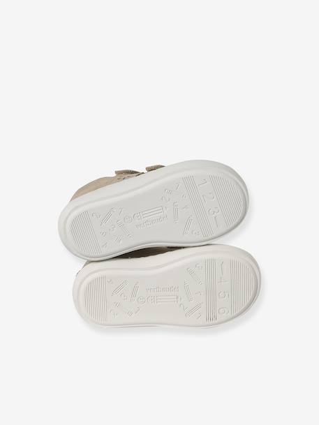 Trainers with leather velcro straps for babies gold+white - vertbaudet enfant 
