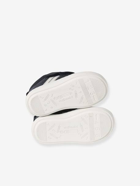 Mid-top fur-lined leather trainers with touch 'n' close fastening for babies camel+green+navy blue - vertbaudet enfant 