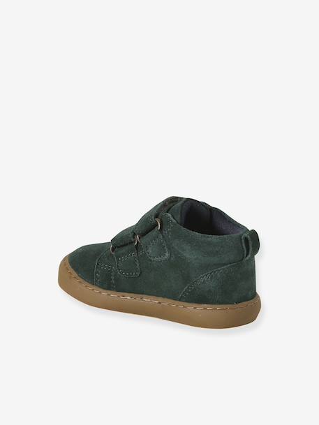 Mid-top fur-lined leather trainers with touch 'n' close fastening for babies camel+green+navy blue - vertbaudet enfant 