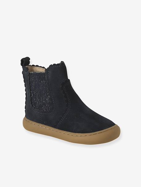 Leather Zipped & Elasticated Chelsea Boots for Babies navy blue - vertbaudet enfant 