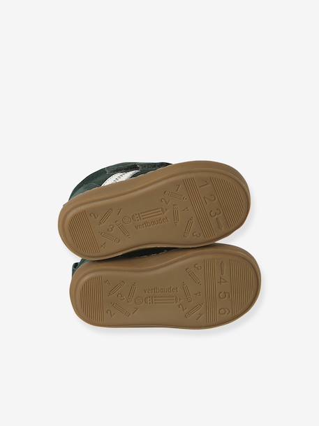 Mid-top fur-lined leather trainers with touch 'n' close fastening for babies camel+green+navy blue - vertbaudet enfant 