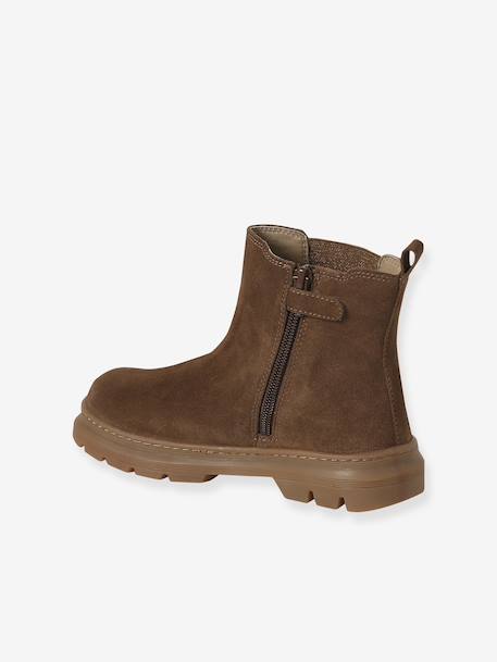 Girls' elasticated and zipped leather boots camel - vertbaudet enfant 