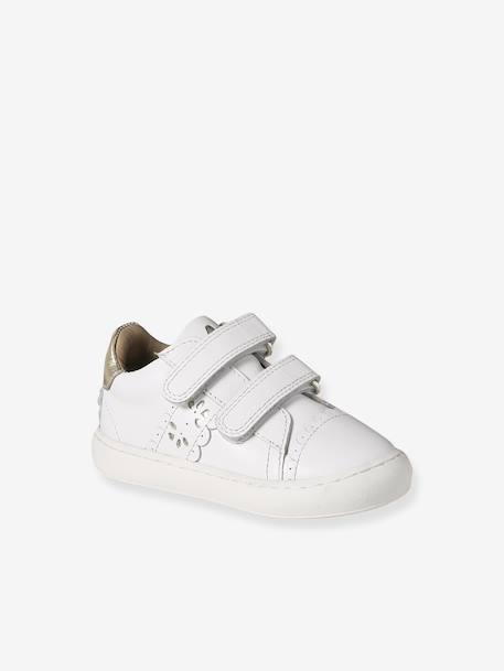 Trainers with leather velcro straps for babies gold+white - vertbaudet enfant 