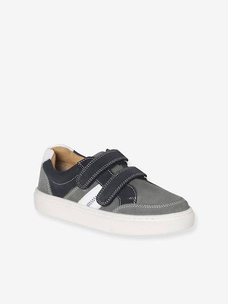 Leather Hook-&-Loop Trainers for Children, Designed for Autonomy set grau - vertbaudet enfant 