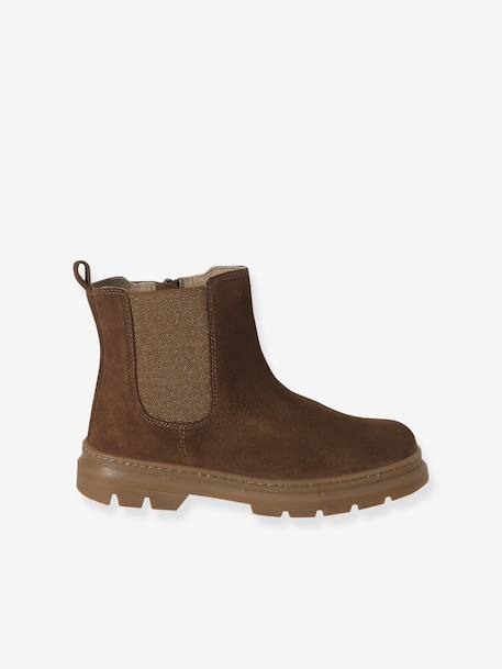 Girls' elasticated and zipped leather boots camel - vertbaudet enfant 