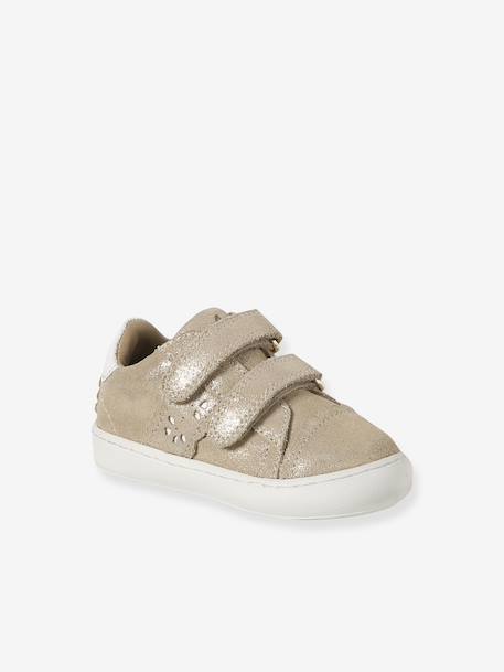 Trainers with leather velcro straps for babies gold+white - vertbaudet enfant 