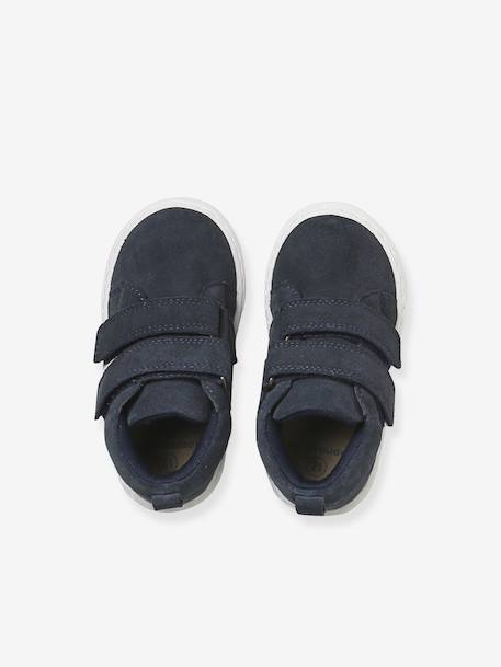 Mid-top fur-lined leather trainers with touch 'n' close fastening for babies camel+green+navy blue - vertbaudet enfant 