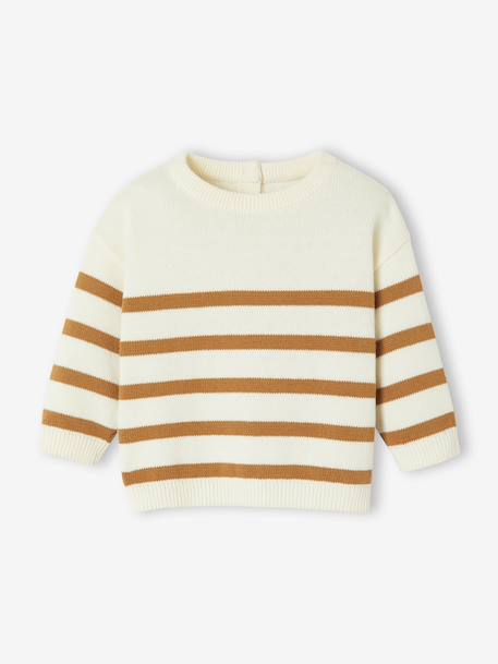 Striped knitted baby jumper caramel+navy blue+sage green - vertbaudet enfant 