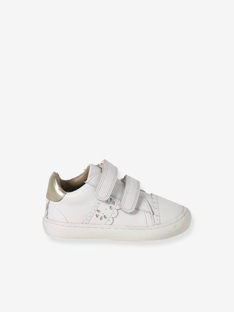 Trainers with leather velcro straps for babies gold+white - vertbaudet enfant 