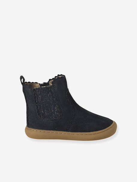 Leather Zipped & Elasticated Chelsea Boots for Babies navy blue - vertbaudet enfant 