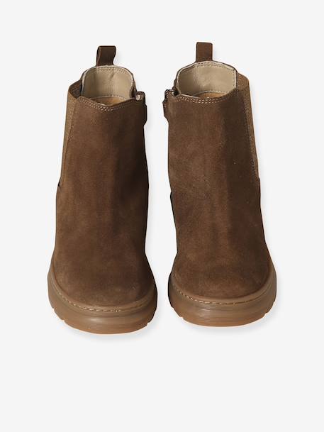 Girls' elasticated and zipped leather boots camel - vertbaudet enfant 