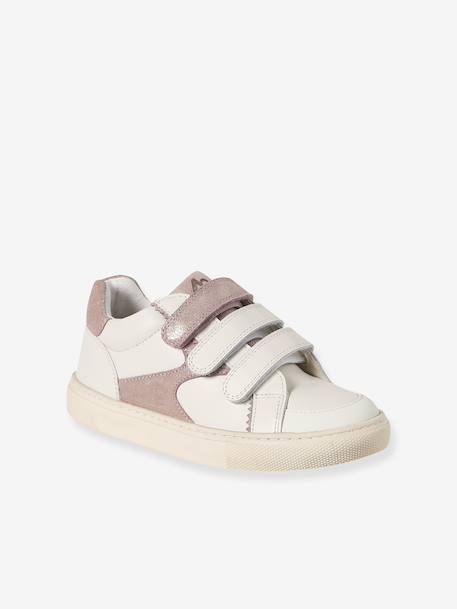 Trainers with Leather Hook-&-Loop Straps for Children ecru+printed white+set white - vertbaudet enfant 