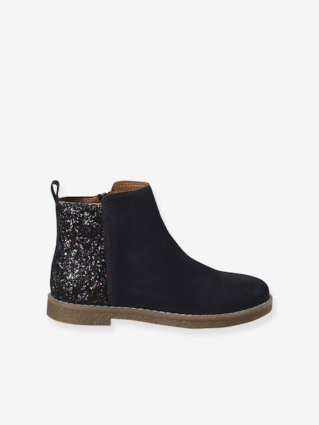 Girls' leather and glitter boots, nursery collection navy blue - vertbaudet enfant 
