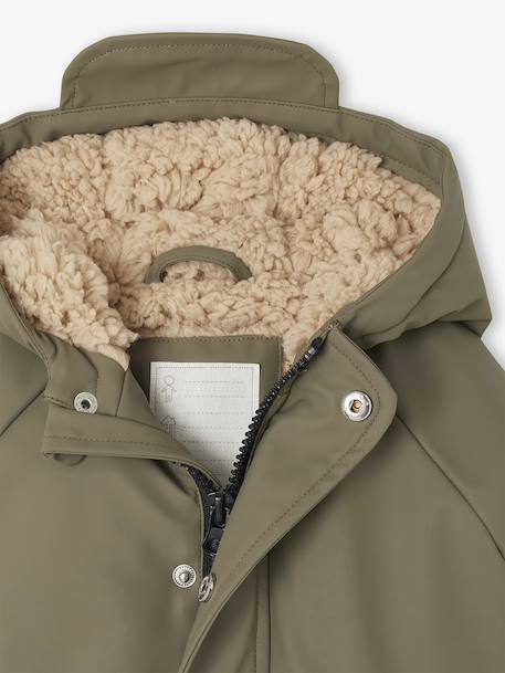 Sherpa-Lined Hooded Raincoat for Babies grey blue+olive - vertbaudet enfant 