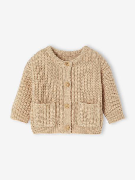 Gilet bébé en maille grosse jauge beige chiné+vert sauge - vertbaudet enfant 